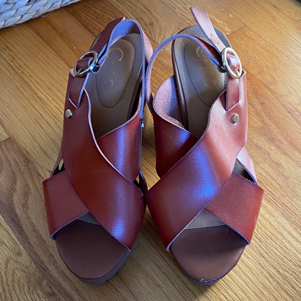 Cato Tan Leather Platform Sandals